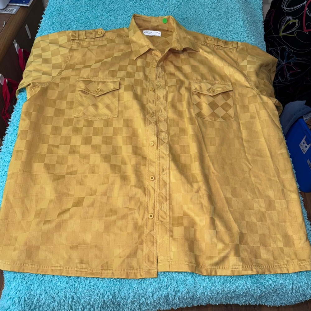 Mens Il Canto Button Up Short Sleeve Shirt Checkered Gold 5X‎